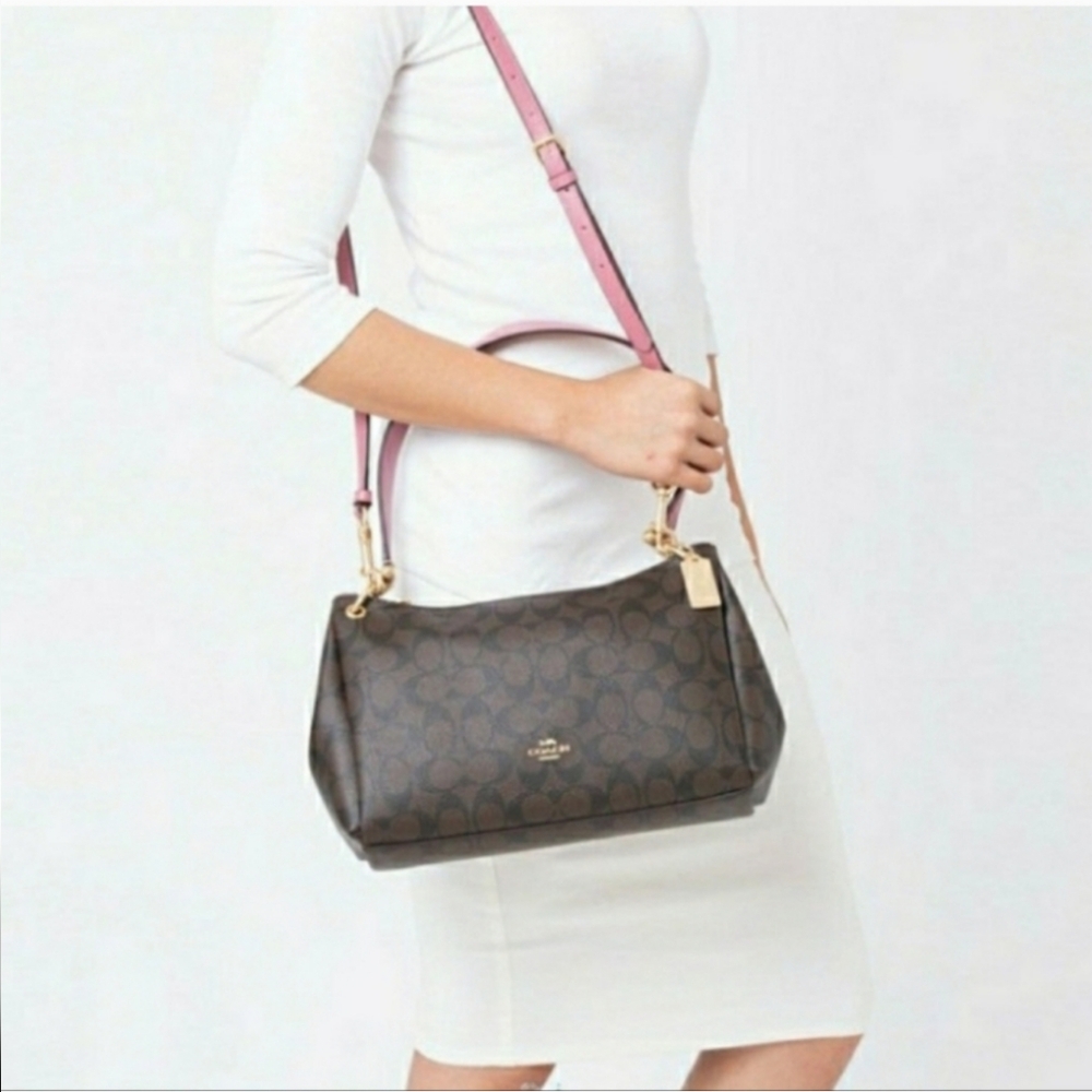 COACH BUNDLE CROSSBODY BAG Brown Black PINK SIGNATURE Satchel & Wallet SET - Picture 13 of 13